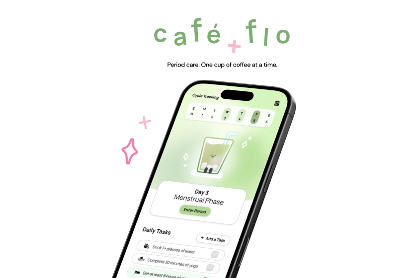 café flo, a period care app shown on a phone